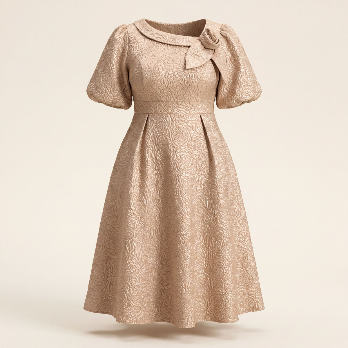 Champagne Jacquard Rose Midi Dress