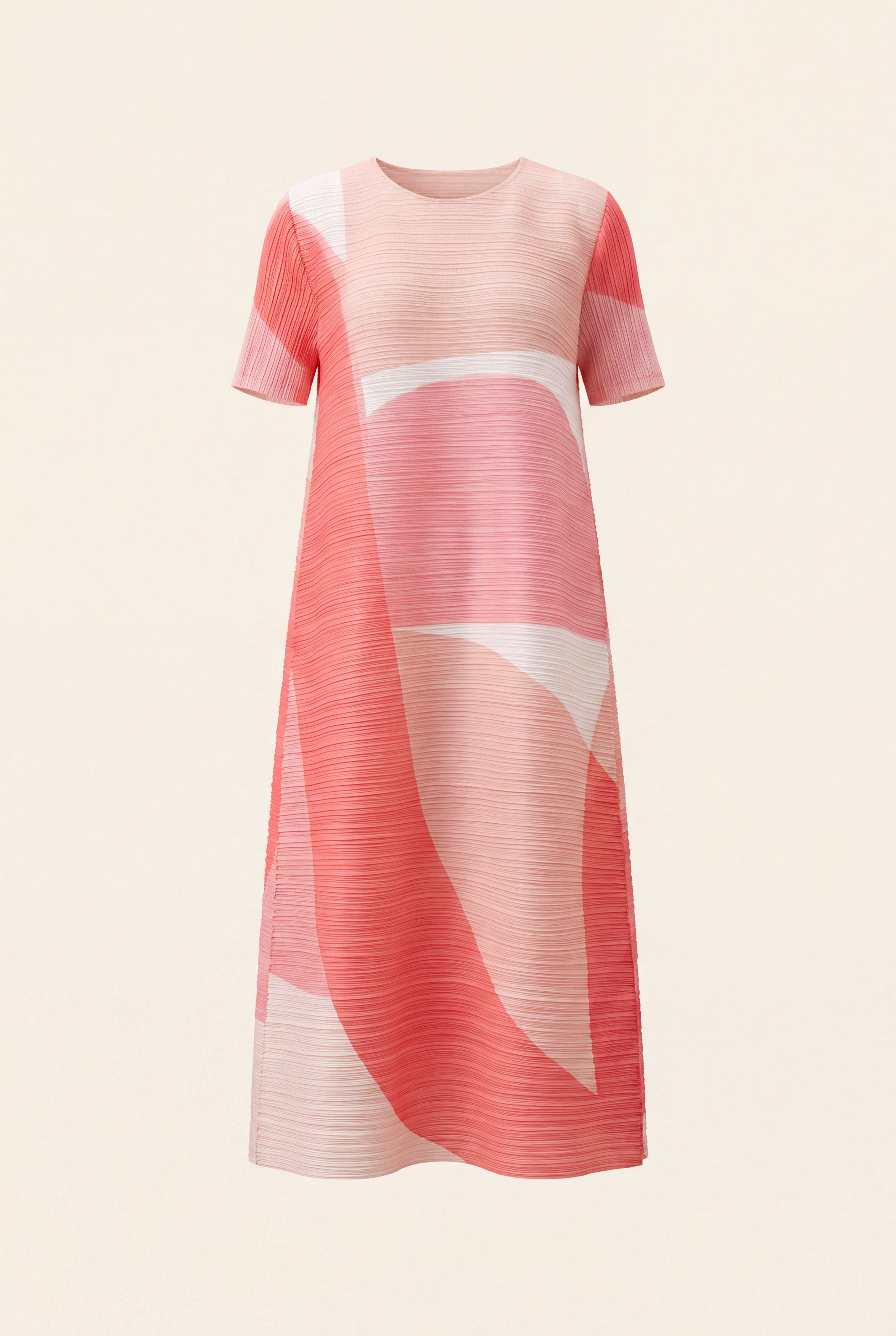 Peri Dress in Blush, a short sleeve midi pleated stretch bouncy dress from By Mikaye
