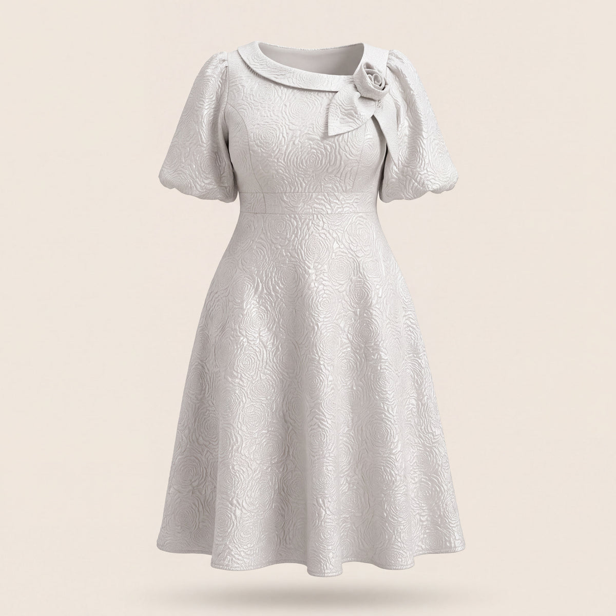 White Jacquard Rose Midi Dress