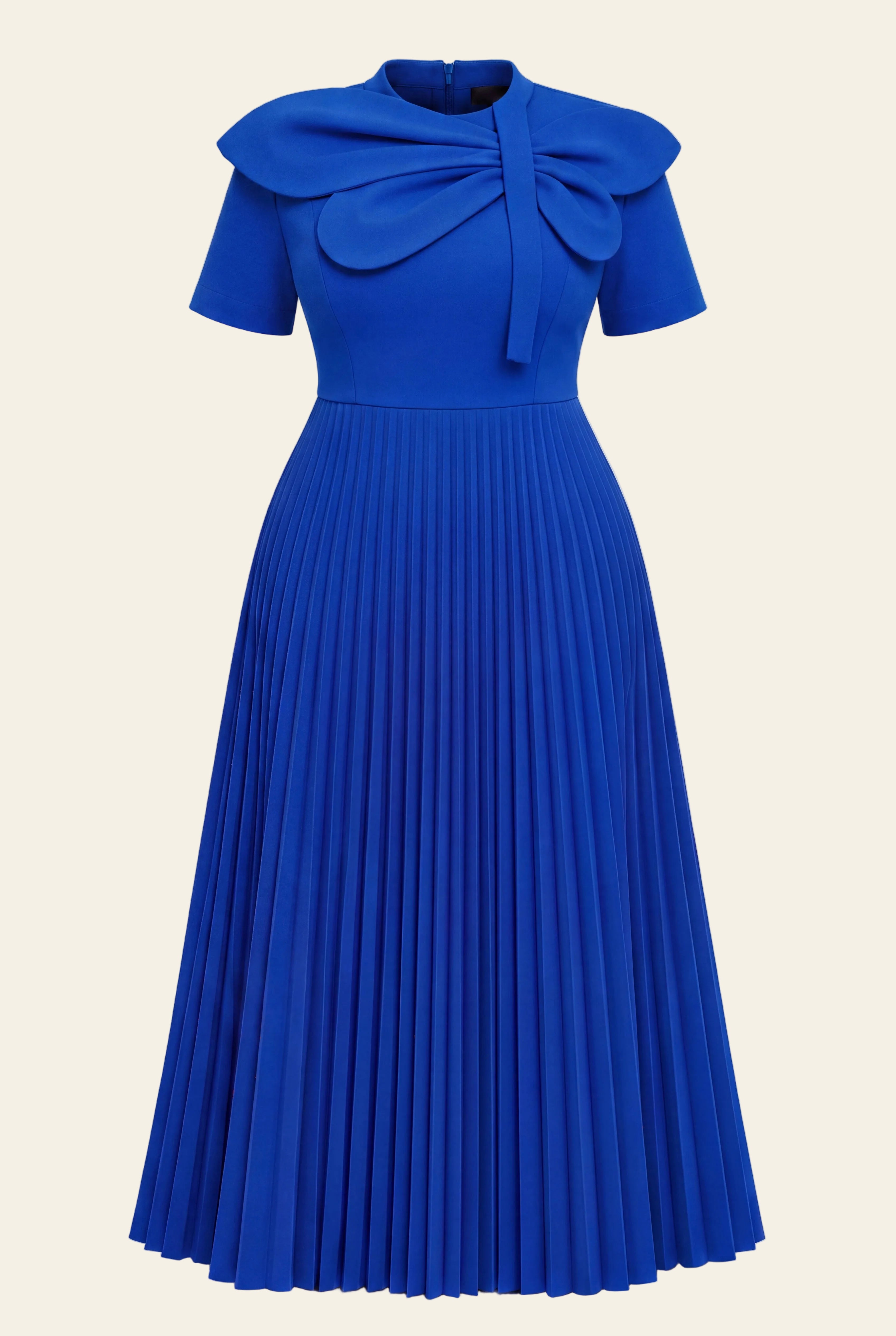 Bow Dress in Blue, a short sleeve maxi structured occasion dress from By Mikaye