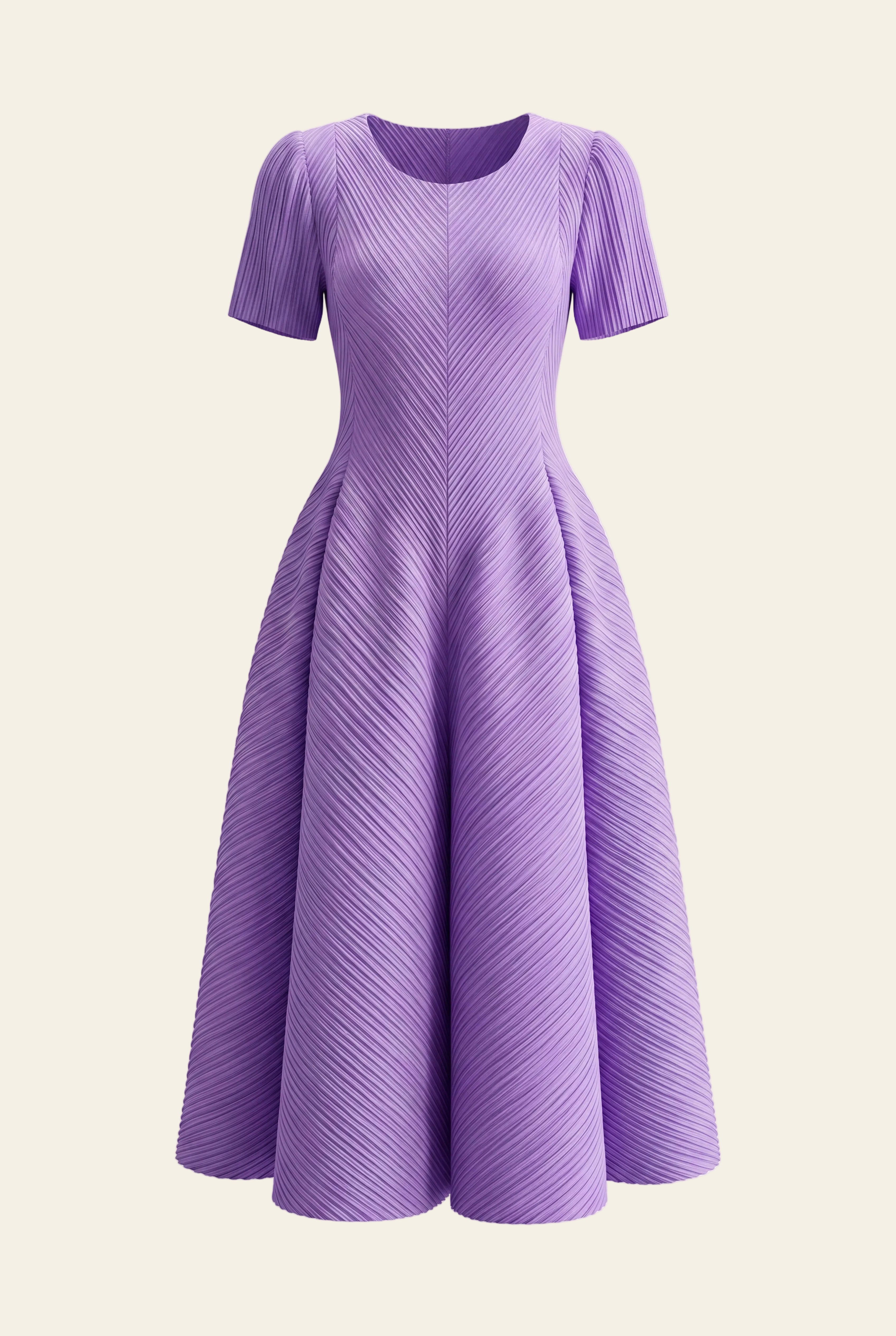 Bloom Dress in Lilac, a short sleeve maxi pleated stretch bouncy dress from By Mikaye