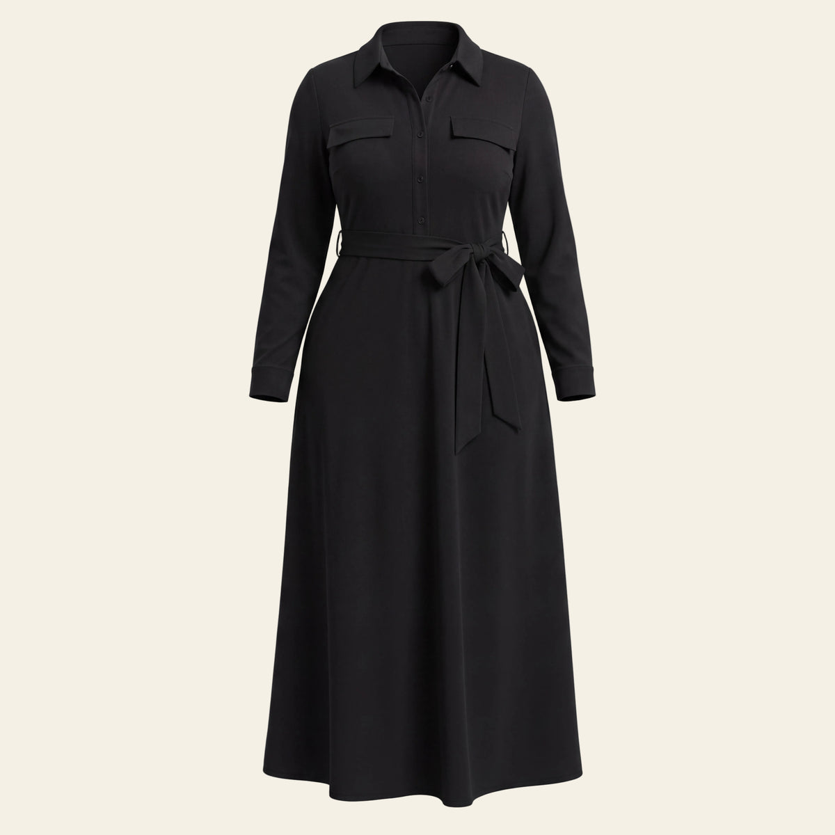 Amara Belted Maxi Shirt Dress - Black
