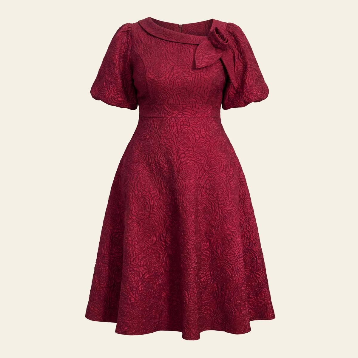 Merlot Jacquard Rose Midi Dress