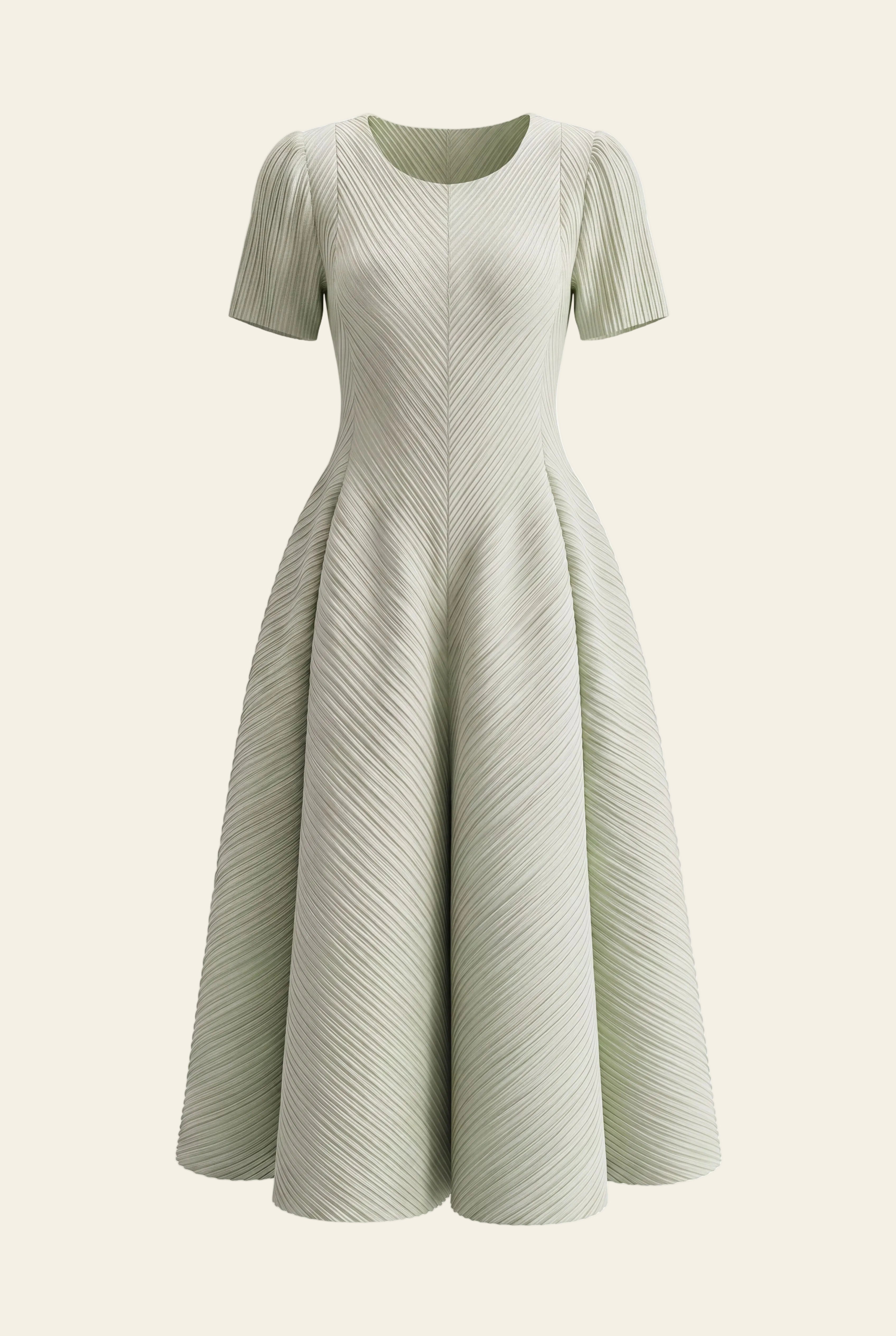 Bloom Dress in Sage, a short sleeve maxi pleated stretch bouncy dress from By Mikaye