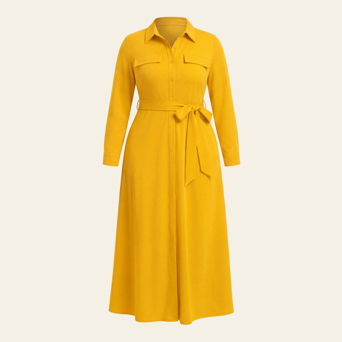Amara Belted Maxi Shirt Dress - Marigold