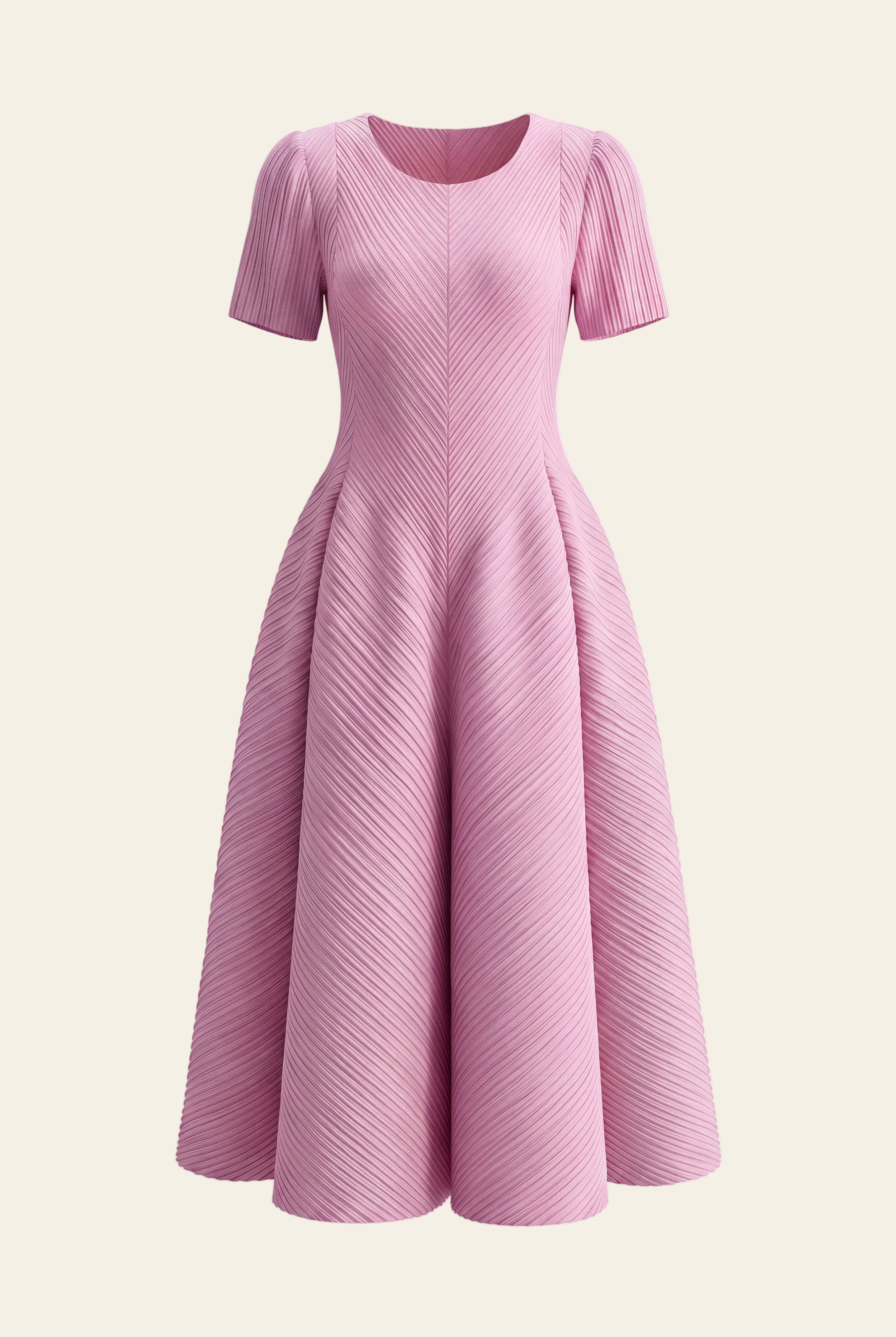 Bloom Dress in Rose, a short sleeve maxi pleated stretch bouncy dress from By Mikaye