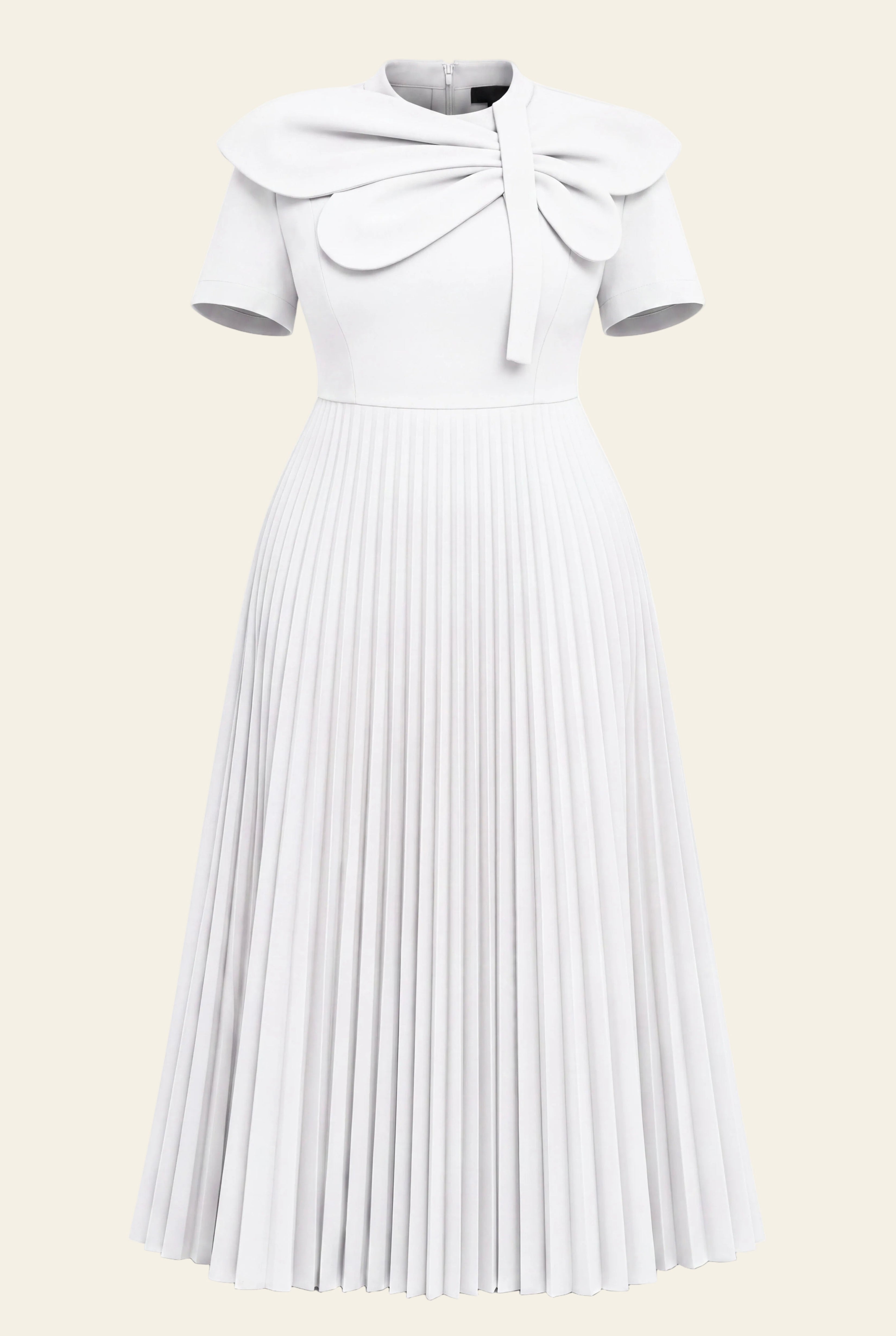 Bow Dress in White, a short sleeve maxi structured occasion dress from By Mikaye