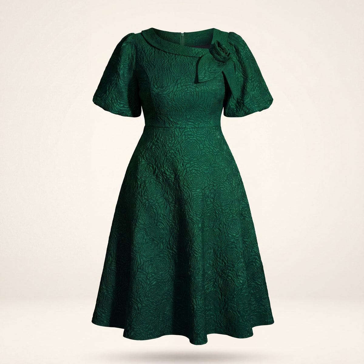 Emerald Jacquard Rose Midi Dress